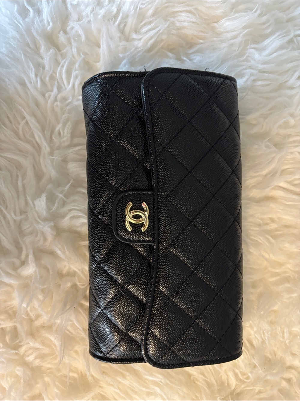 Classic Quilted Black Wallet with Gold Hardware